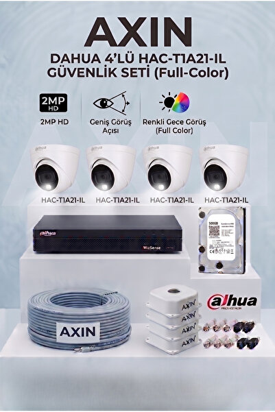 DAHUA 4 Kameralı Dome Full Color Güvenlik Kamera Seti - 2.8mm Geniş Açı, 500 ...