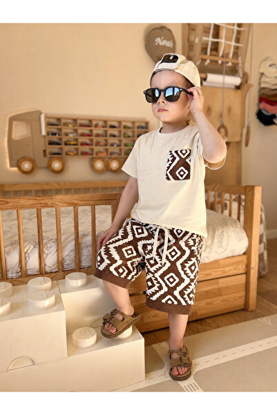 Minigimin Cicileri My Little Boy's Ethnic Patterned Shorts Set - Cream