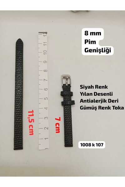 Brality 8 mm Uyumlu Kol Saati Kordonu - SİYAH Renk, YILAN Desenli Model - GÜM...
