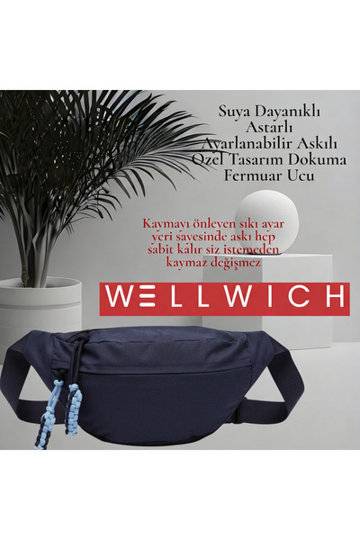 wellwich Lacivert Çapraz Çanta-Lacivert-Mavi Örgü Uçlu- Bel Çantası Spor Çant...