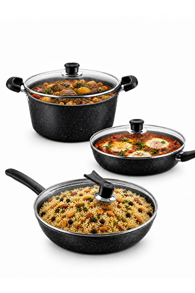 Cookware Bargain Shop طقم أواني طهي غير لاصقة من 3 قطع مع أغطية، قدور ومقالي ...