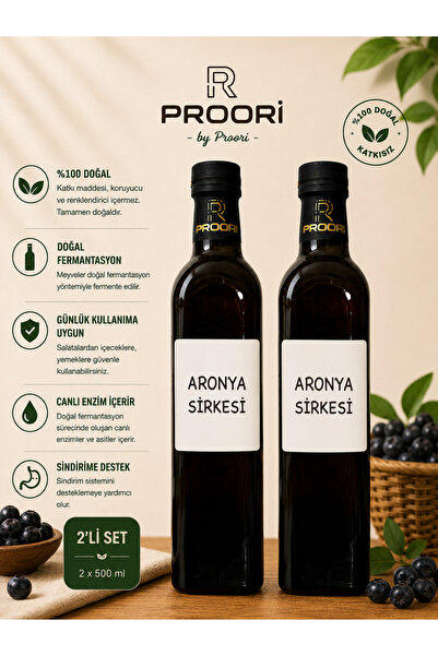 Proori Yıllanmış Aronya Sirkesi Doğal Fermente Canlı Sirke 500 ml 2'li Paket