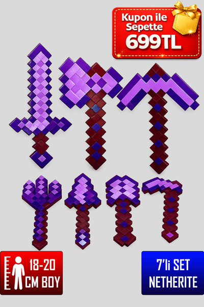 YAGLİZ Minecraft Kılıç Seti - Netherite Kılıç, Mızrak, Trident, Kazma, Balta,...