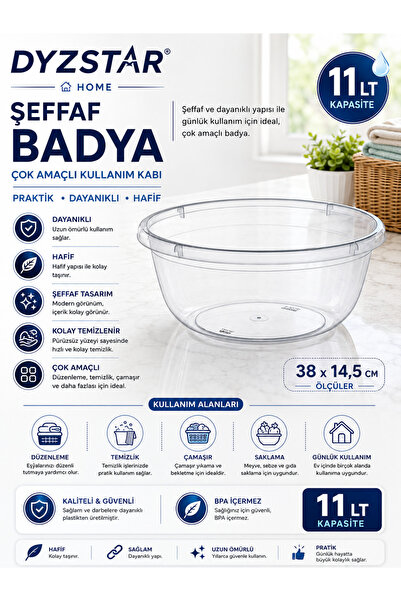 DYZSTAR Transparent Plastic Basin 11 Lt Multi-Purpose Container