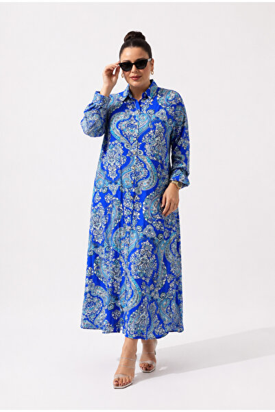 ELSEBUTİKTR Women's Plus Size Shirt Collar Buttoned Casual Cut Summer Cotton ...
