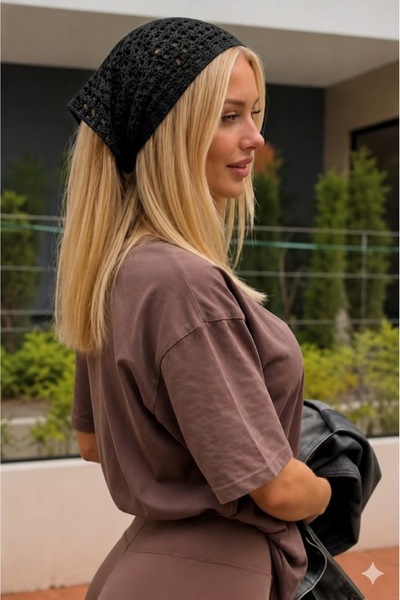 Loov Women's Mesh Knitted Bandana Perforated Knitwear Hair Bandana