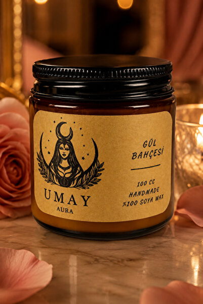 umay aura Gül Kokulu Mum 100 cc Dekoratif Aromaterapi– %100 Doğal Soya Wax – ...