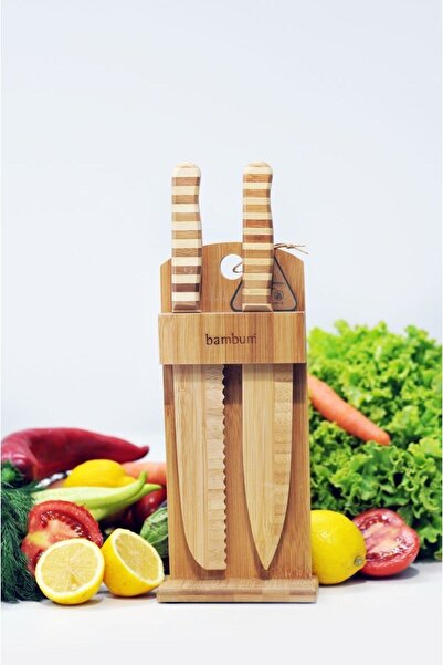 Gülruli Chapati Bamboo Knife Set with Stand 3 Pieces