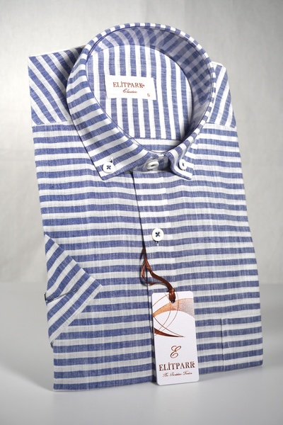 Side Striped Dark Blue Cotton Men's Shirt