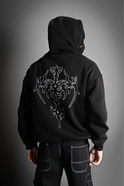 Fadeback Rhinestones Tribal Oversize Hoodie