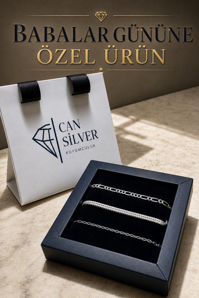CAN SİLVER 925 Ayar Gümüş 3lü set  Zincir Erkek Bileklik-Gurmet bileklik-İtal...