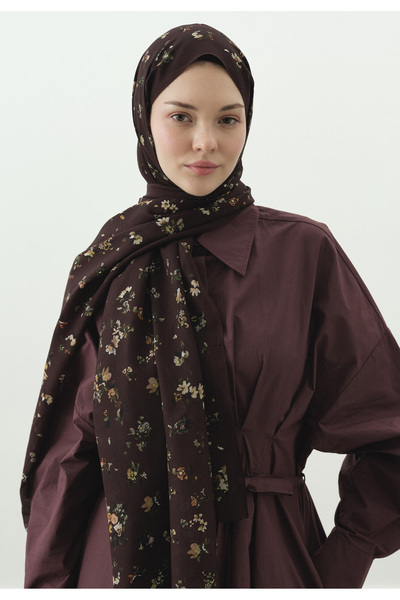 Freshscarfs Șal din bumbac și viscoză cu model Tıny Blooms, culoare burgundy