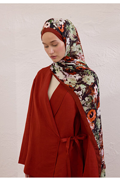 Freshscarfs Beauty Blossom Desen Rami Şal Kırmızı
