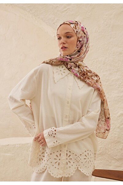 Freshscarfs Margarit Desen Rami Şal Sütlü Kahve