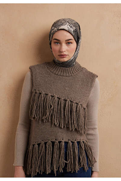 Freshscarfs Darıa Desen Pamuk İpek Eşarp Duman