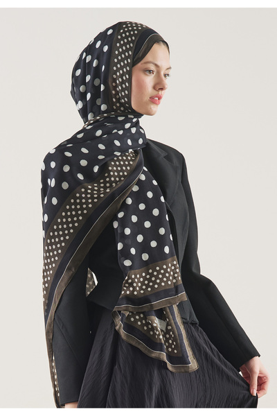 Freshscarfs Șal negru cu model buline din ramie