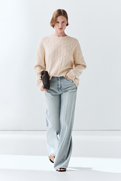 Massimo Dutti %100 kaşmir saç örgülü triko kazak