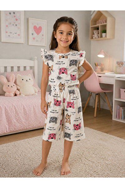 ALİŞ KİDS Set de pijamale de vară pentru fete, din bumbac, cu model de pisică...