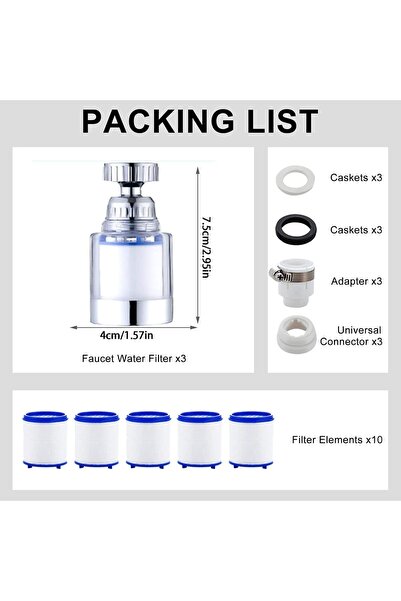 Arabest Sink Water Filter Faucet Set with 10 Filters, 360° Rotating for Bathr...