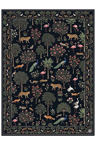 Gergef House Forest Dekoratif Yıkanabilir Kaymaz Taban Dijital Baskılı Salon ...