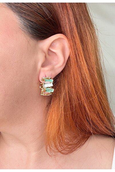 Piaro Collection Colorful Jewelled Hoop Steel Earrings