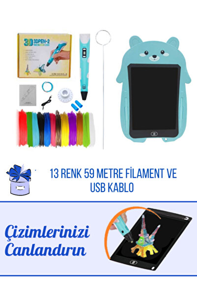 SolinpaTech MAVİ 3d Kalem 3d Pen Yazıcı Kalem | 59 Metre Pla Filament Grafik ...