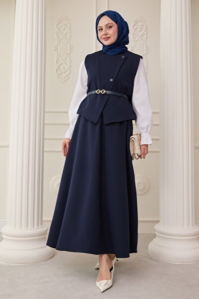 InStyle Ασύμμετρο γιλέκο διπλό κοστούμι Navy Blue