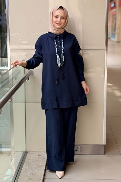 Mahal Scarf Detailed Shirt and Pants Set