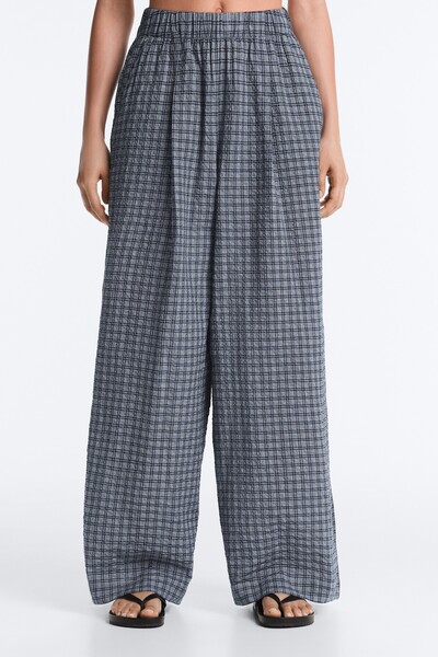 Oysho Kareli pamuk karışımlı wide leg pantolon