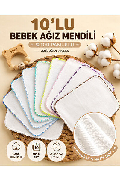 Bebella 10'LU BEBEK AĞIZ MENDİLİ %100 PAMUKLU PENYE KUMAŞ BEBEK TEMİZLEME BEZ...