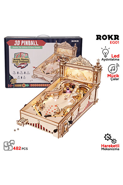 ROKR EG01 Pinpon Makinesi (3D Pinball Machine) DIY Minyatür Maket Model Seti ...