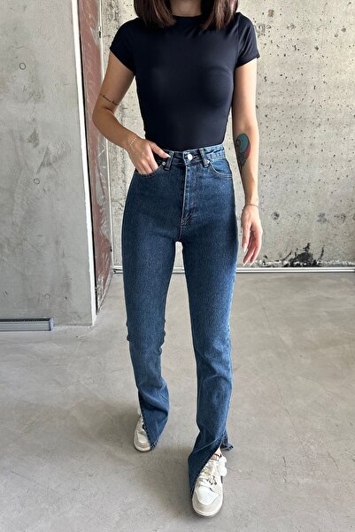 XRAY JEANS Γυναικείο ψηλόμεσο φαρδύ τζιν παντελόνι σε σκούρο μπλε χρώμα με ελ...