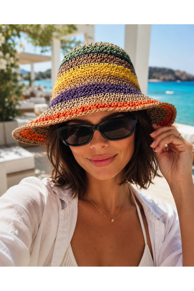 MYZİ STORE Women's Summer Wide Brim Straw Beach Hat (Size Adjustable)