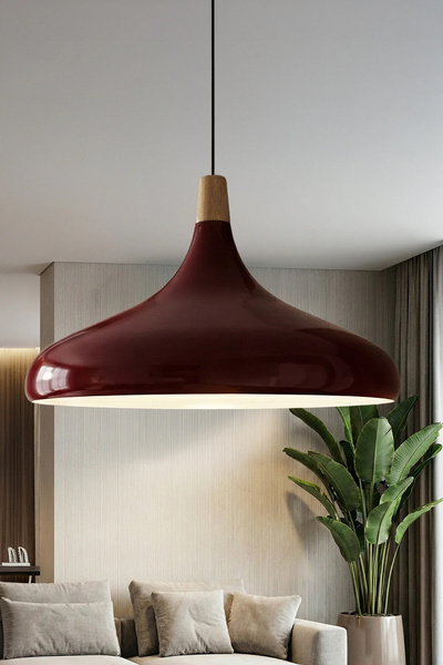 Marrien Nova Bohem Ahşap Bordo Metal Sarkıt (35 cm) Yemek Masası Üstü Avize