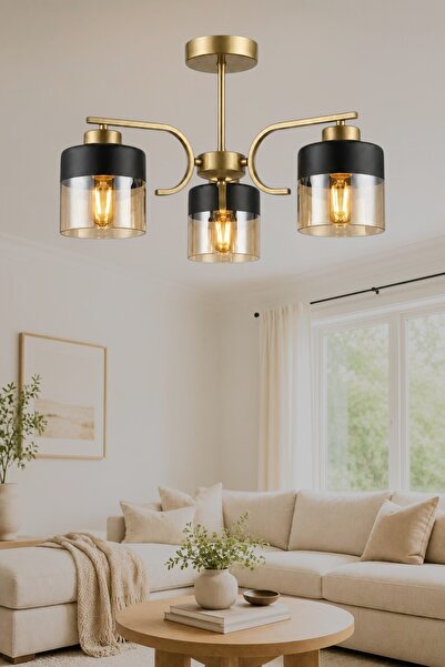 ESSLİGHT Verona 3’lü Eskitme Bal Camlı Modern Salon Mutfak Yatak Odası Avize