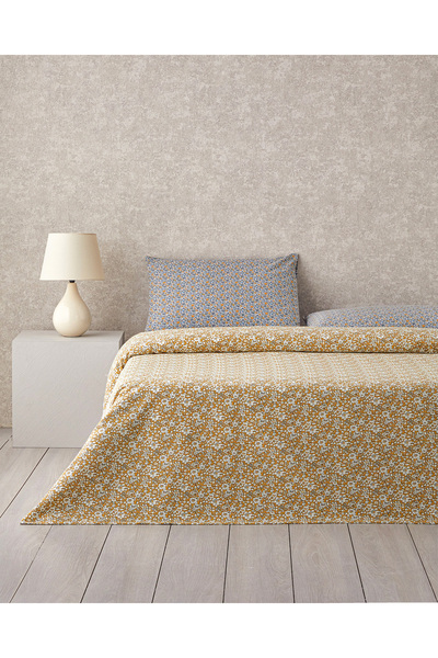 English Home Spring Petal Baskılı Tek Kişilik Pike Takımı 150x220 cm Sarı