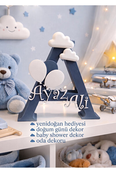 ZayaDesignLab Kişiye Özel Harf İsimlik, Bebek & Çocuk Odası Dekoru, Bulut & B...