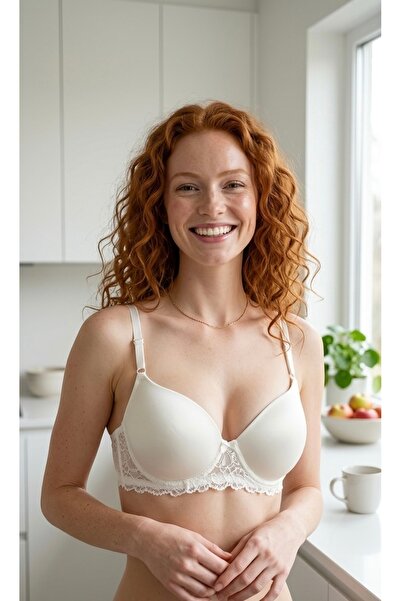 Lavint Homewear حمالة صدر مبطنة من السيليكون مزينة بالدانتيل باللون الإكرو ال...