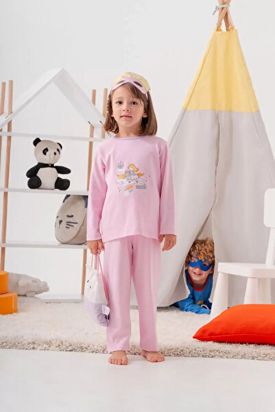 BUUDE Unicorn Desenli Çanta Ve Maskeli % 100 Pamuk Kız Çocuk Pijama Takımı