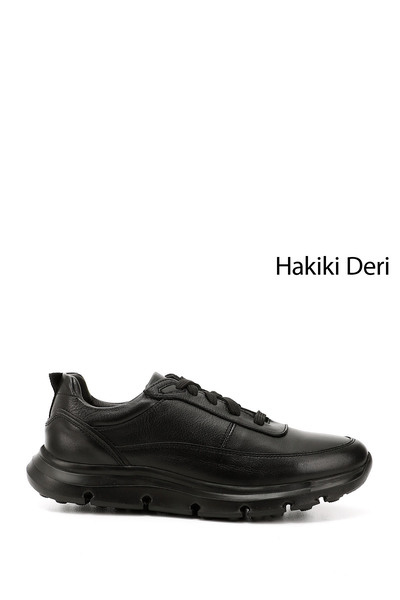 GÖNDERİ(R) Erkek Siyah Bağcıklı Hakiki Deri Sneaker