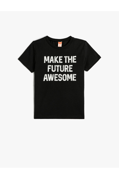 Koton T-Shirt Short Sleeve Crew Neck Slogan Printed Cotton