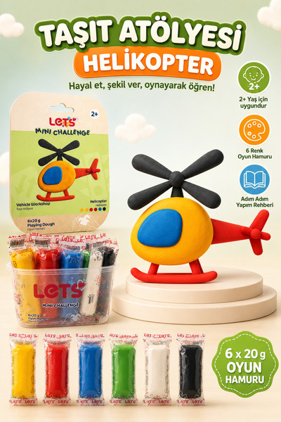 Lets Let's Mini Challenge 5 Renk Taşıt Atölyesi Helikopter Oyun Hamuru 120g