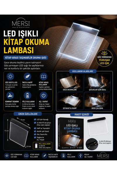 Mersi SHOP Kitap Arası Okuma Işığı Led Panel Light Panel Book (Kutulu)