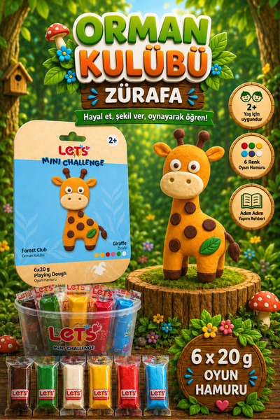 Lets Mini Challenge 5 Renk Orman Kulübü Zürafa Oyun Hamuru 120g