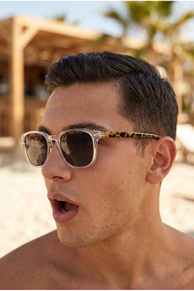 MONAL Leopard Handle Clear Frame Black Glass Polarized Sunglasses Wayfarer Fr...