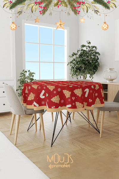 Moud's كوكيز عيد الميلاد الحمراء منقوشة مفرش المائدة المستديرة من جلد الغزال ...
