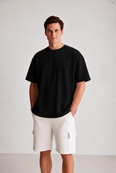GUARAZ Men's Black Oversize Crew Neck 100% Cotton Plain Basic Summer T-shirt