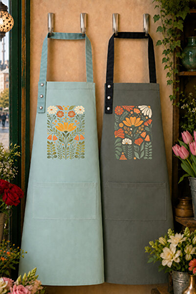 Hulganz Kitchen Apron Set of 2 Stain Resistant Water Repellent Fabric Colorfa...