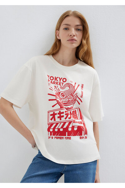 Mavi Tricou Ecru cu imprimeu Tokyo, croială lejeră / croială amplă și confort...
