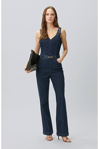 Network İndigo Aksesuarlı Denim Tulum